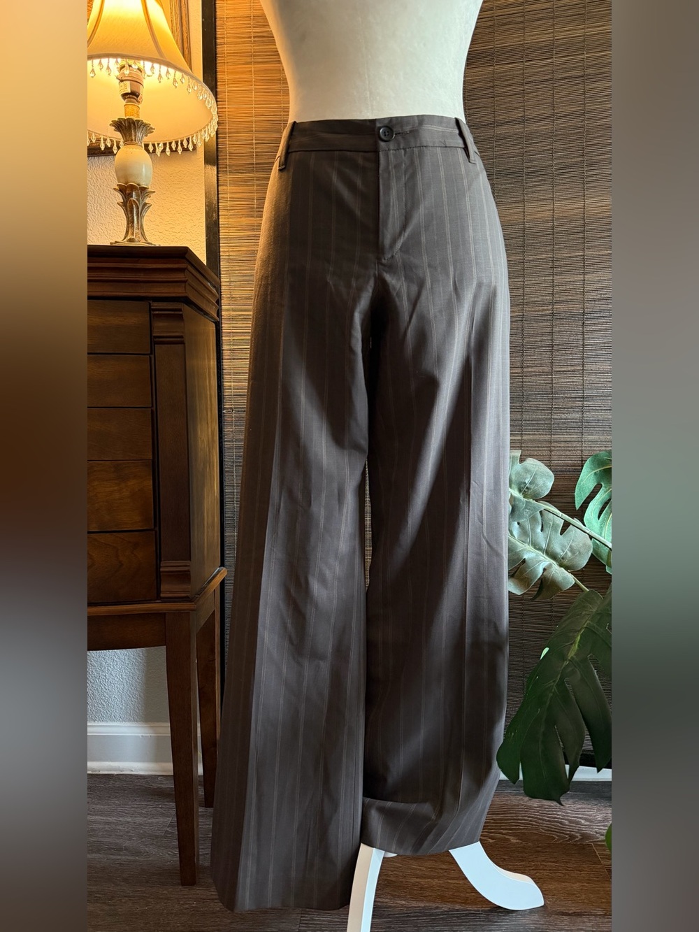 Banana Republic Petites 10P Wool Blend Pinstripe Dress Pants Brown Stretch